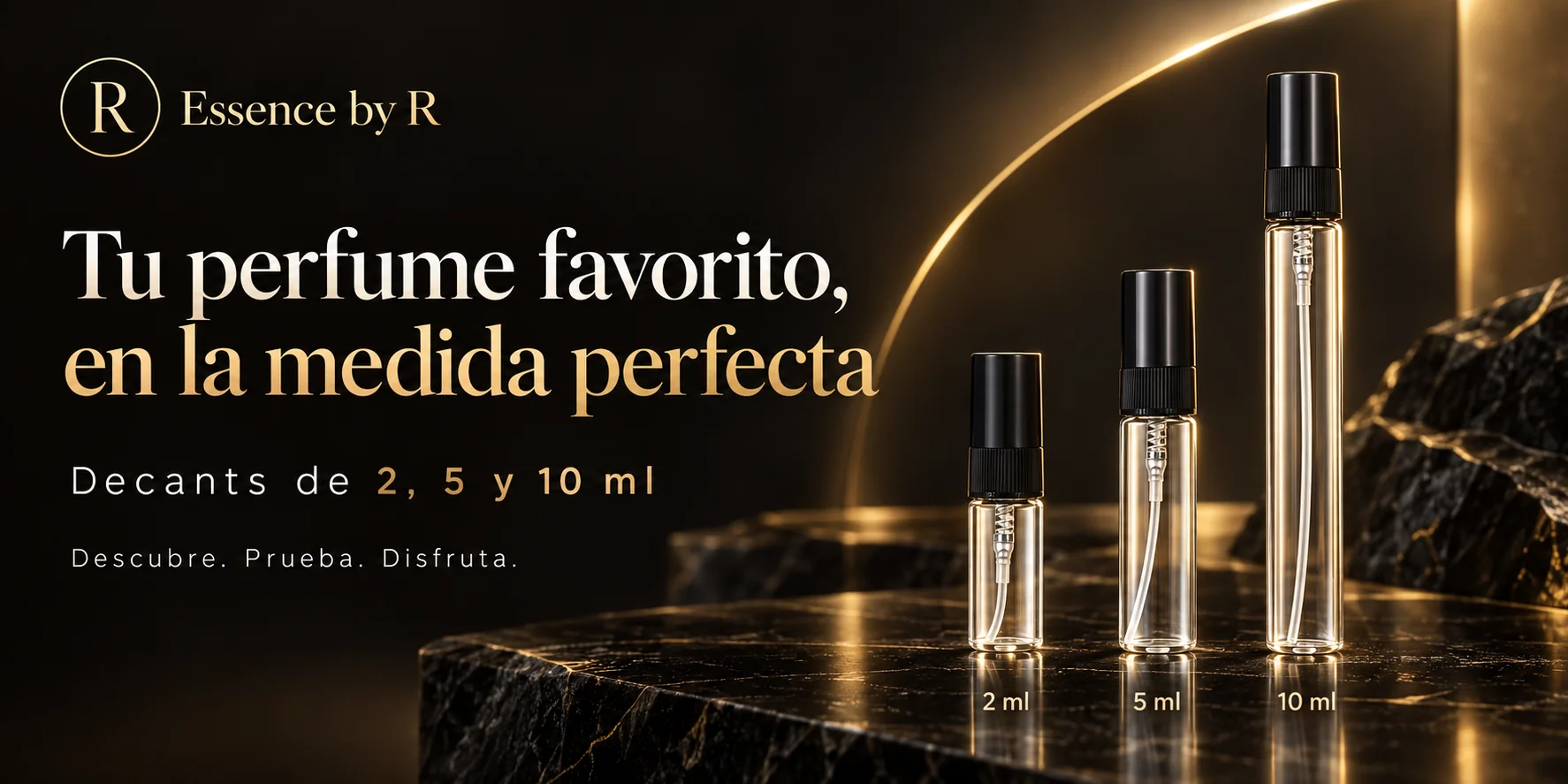 Tres presentaciones de decants de Essence by R
